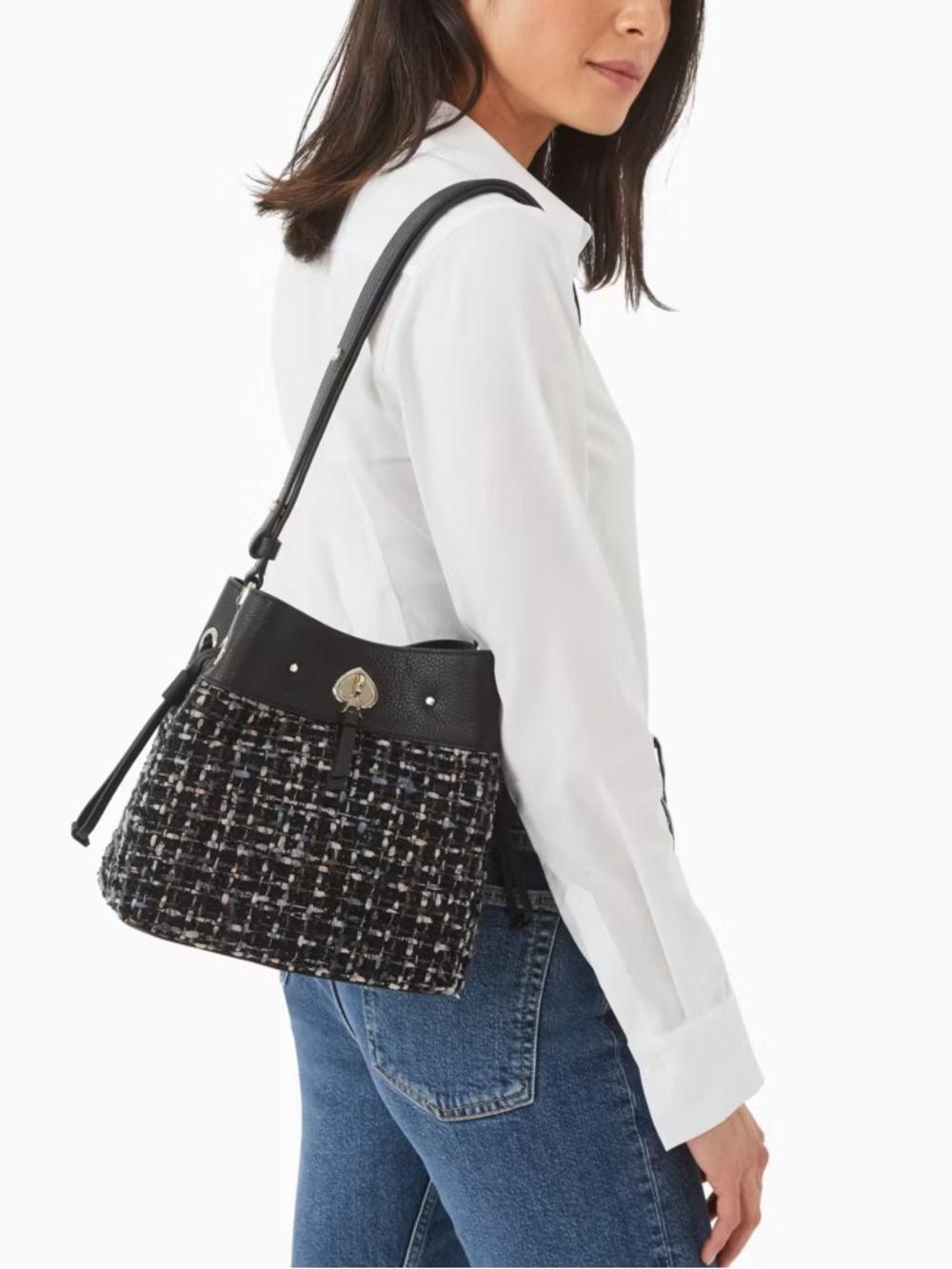 Kate Spade Marti Tweed Small Bucket Bag Black Multi